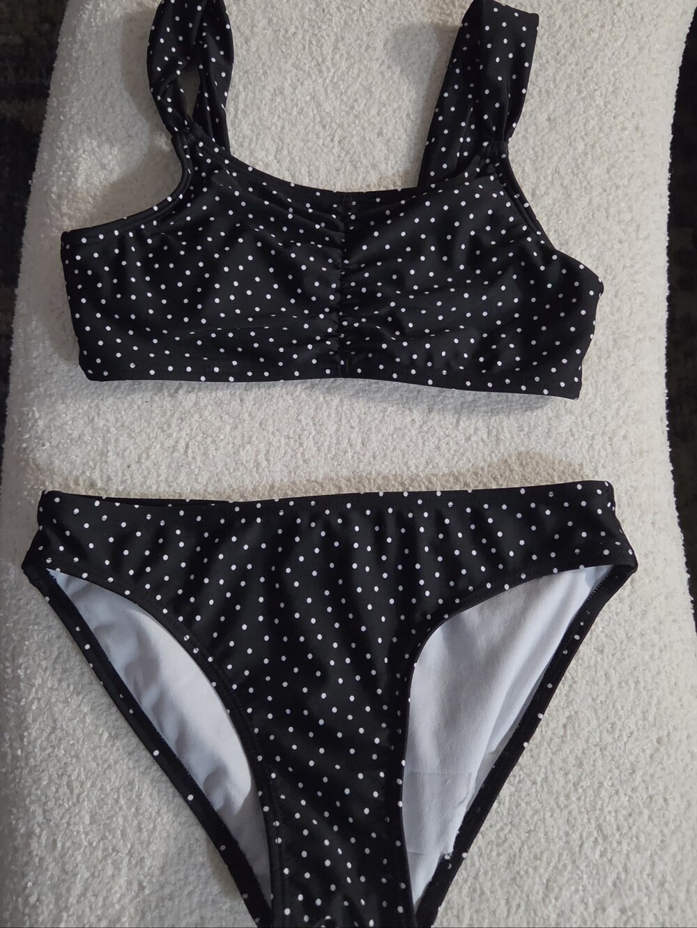 Girl's 2-Piece Polka Dot Swimsuit Black White Size L (10/12)